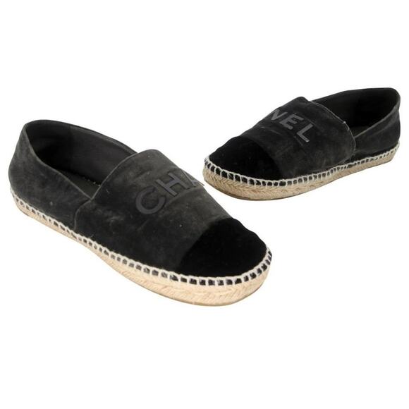 Chanel Espadrilles 39 Velvet Fabric Cc Logo Cap-toe Flats CC-0402N-0091 - Picture 2 of 11